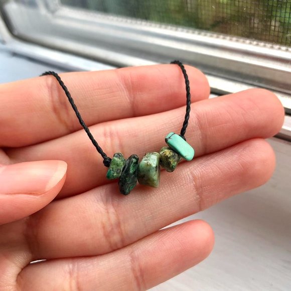 African Turquoise Chips Chips Bar Necklace/Choker - Picture 3 of 4